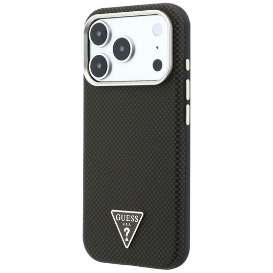 Coque MagSafe pour Apple iPhone 18 Pro Max / 17 Pro Max, Guess, Logo Triangle Kevlar, Marron