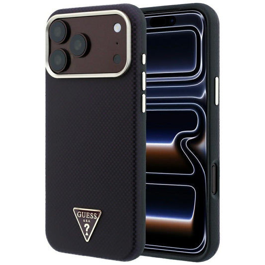 Coque MagSafe pour Apple iPhone 18 Pro Max / 17 Pro Max, Guess, Logo Triangle Kevlar, Bordeaux