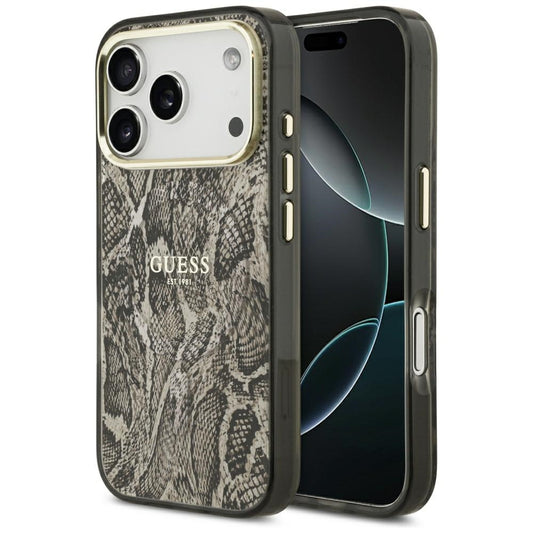 Coque MagSafe pour Apple iPhone 18 Pro Max / 17 Pro Max, Guess, Motif Python, Marron