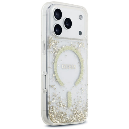 Coque MagSafe pour Apple iPhone 18 Pro Max / 17 Pro Max, Guess, Fond en Résine Pailleté, Dorée