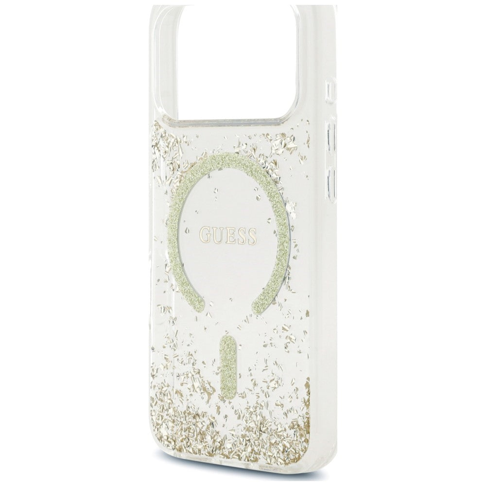 Coque MagSafe pour Apple iPhone 18 Pro Max / 17 Pro Max, Guess, Fond en Résine Pailleté, Dorée