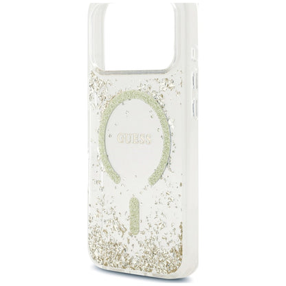 Coque MagSafe pour Apple iPhone 18 Pro Max / 17 Pro Max, Guess, Fond en Résine Pailleté, Dorée
