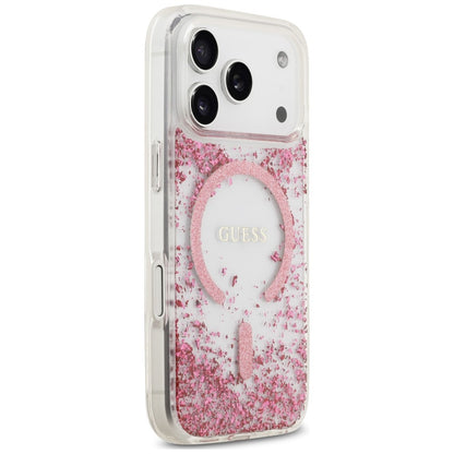 Coque MagSafe pour Apple iPhone 18 Pro Max / 17 Pro Max, Guess, Fond en Résine Pailleté, Rose