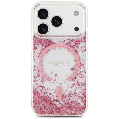 Coque MagSafe pour Apple iPhone 18 Pro Max / 17 Pro Max, Guess, Fond en Résine Pailleté, Rose