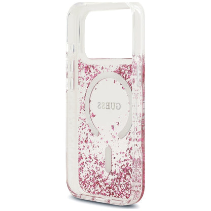 Coque MagSafe pour Apple iPhone 18 Pro Max / 17 Pro Max, Guess, Fond en Résine Pailleté, Rose