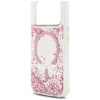 Coque MagSafe pour Apple iPhone 18 Pro Max / 17 Pro Max, Guess, Fond en Résine Pailleté, Rose