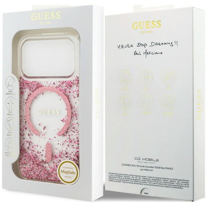 Coque MagSafe pour Apple iPhone 18 Pro Max / 17 Pro Max, Guess, Fond en Résine Pailleté, Rose