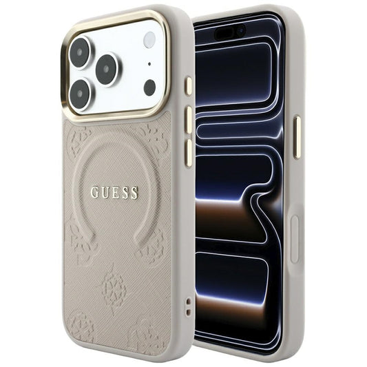 Coque MagSafe pour Apple iPhone 18 Pro Max / 17 Pro Max, Guess, Saffiano Peony Ring, Rose