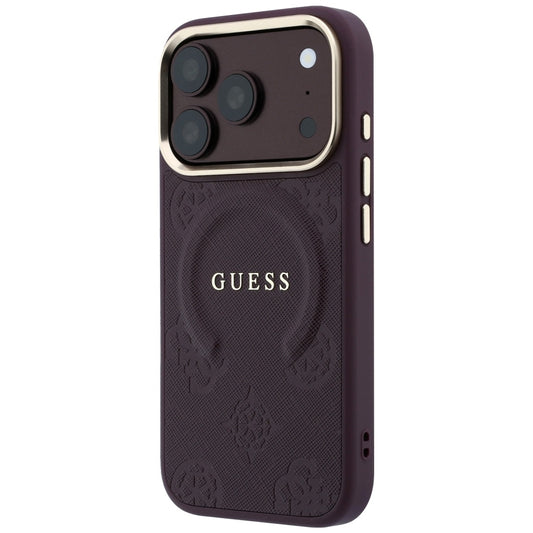 Coque MagSafe pour Apple iPhone 18 Pro Max / 17 Pro Max, Guess, Saffiano Peony Ring, Bordeaux