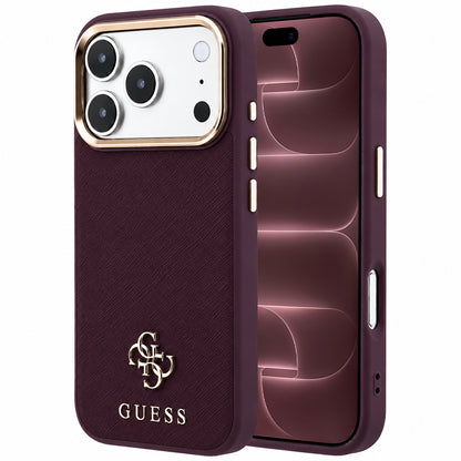 Coque MagSafe pour Apple iPhone 18 Pro Max / 17 Pro Max, Guess, Saffiano Small 4G Classic, Bordeaux