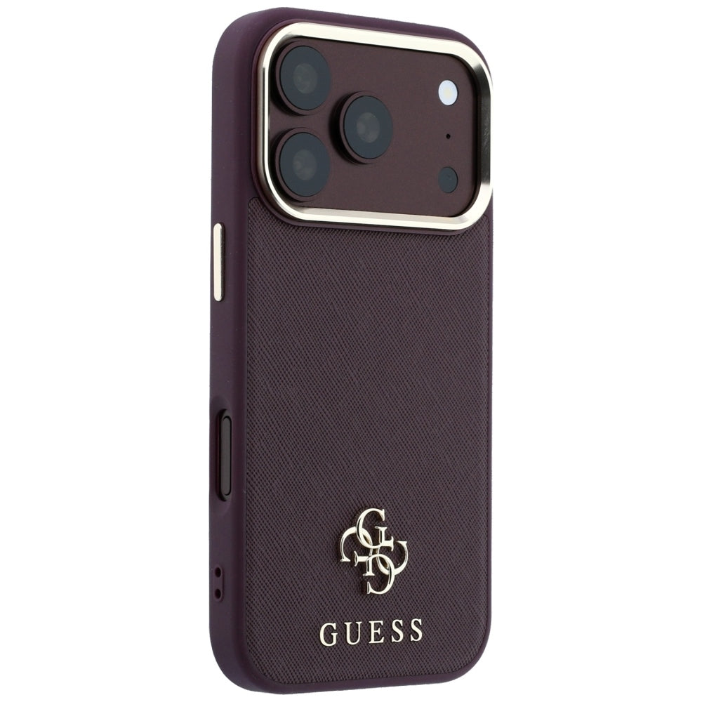 Coque MagSafe pour Apple iPhone 18 Pro Max / 17 Pro Max, Guess, Saffiano Small 4G Classic, Bordeaux
