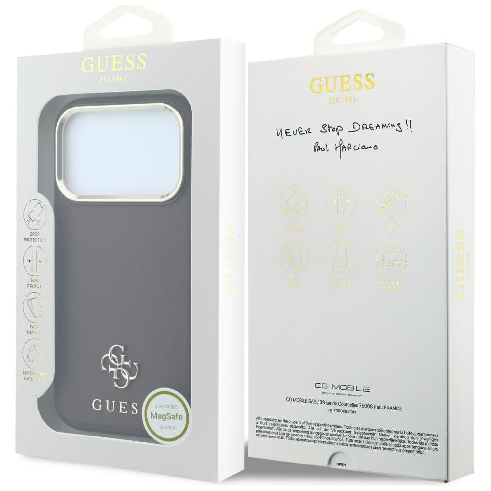 Coque MagSafe pour Apple iPhone 18 Pro Max / 17 Pro Max, Guess, Saffiano Small 4G Classic, Bordeaux