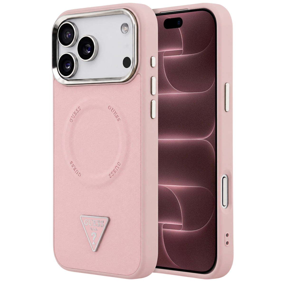 Coque MagSafe pour Apple iPhone 18 Pro Max / 17 Pro Max, Guess, Triangle Logo, rose