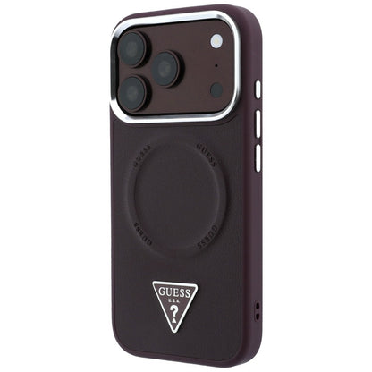 Coque MagSafe pour Apple iPhone 18 Pro Max / 17 Pro Max, Guess, logo triangulaire, bordeaux