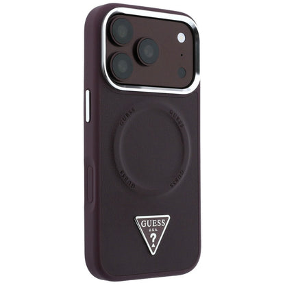 Coque MagSafe pour Apple iPhone 18 Pro Max / 17 Pro Max, Guess, logo triangulaire, bordeaux