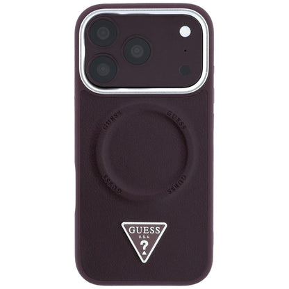 Coque MagSafe pour Apple iPhone 18 Pro Max / 17 Pro Max, Guess, logo triangulaire, bordeaux