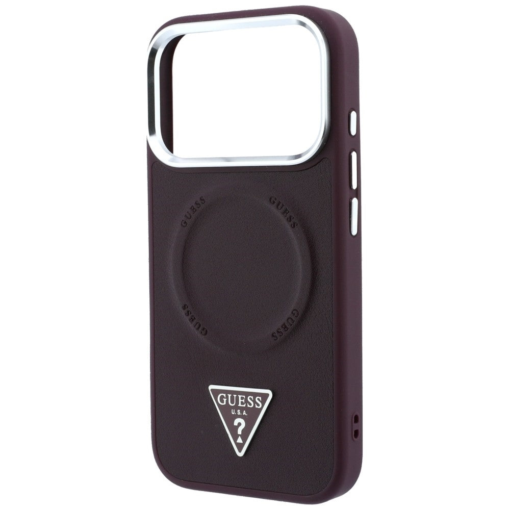 Coque MagSafe pour Apple iPhone 18 Pro Max / 17 Pro Max, Guess, logo triangulaire, bordeaux