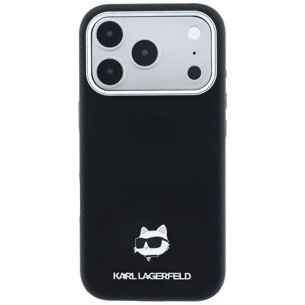 MagSafe Case for Apple iPhone 18 Pro Max / 17 Pro Max, Karl Lagerfeld, Grained Choupette Head Metal, Black