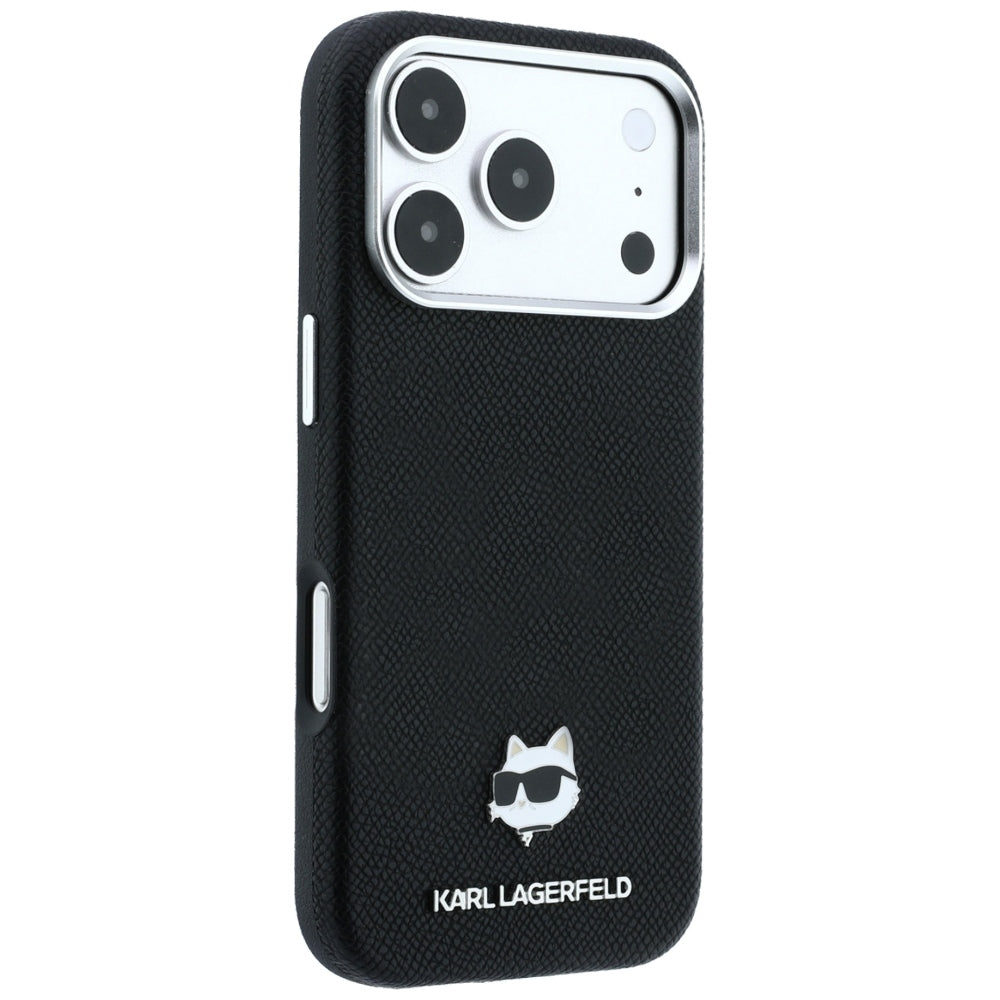 MagSafe Case for Apple iPhone 18 Pro Max / 17 Pro Max, Karl Lagerfeld, Grained Choupette Head Metal, Black