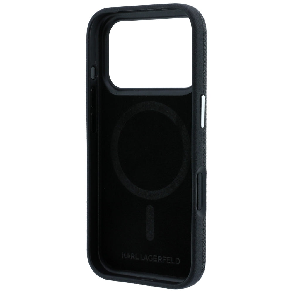 MagSafe Case for Apple iPhone 18 Pro Max / 17 Pro Max, Karl Lagerfeld, Grained Choupette Head Metal, Black