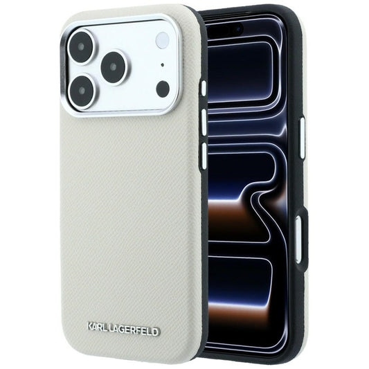 Coque MagSafe pour Apple iPhone 18 Pro Max / 17 Pro Max, Karl Lagerfeld, Logo Allongé Grainé, Beige