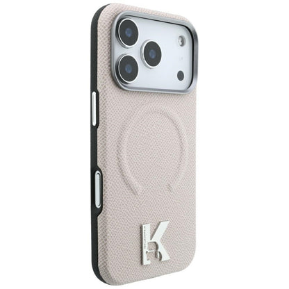 Coque MagSafe pour Apple iPhone 18 Pro Max / 17 Pro Max, Karl Lagerfeld, Anneau Gaufré Grainé, Beige