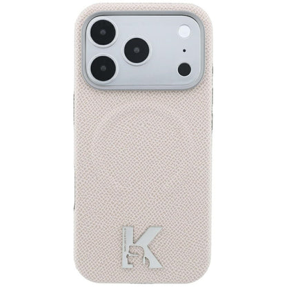 Coque MagSafe pour Apple iPhone 18 Pro Max / 17 Pro Max, Karl Lagerfeld, Anneau Gaufré Grainé, Beige