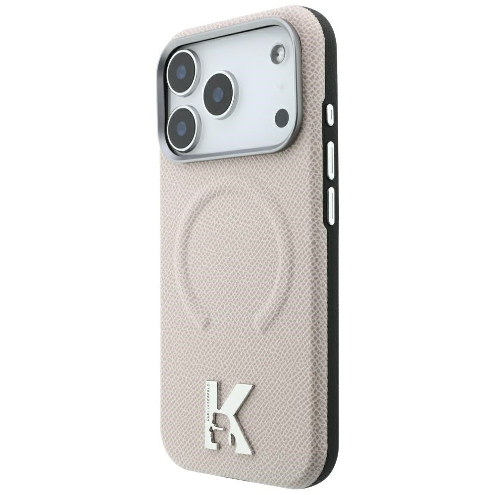 Coque MagSafe pour Apple iPhone 18 Pro Max / 17 Pro Max, Karl Lagerfeld, Anneau Gaufré Grainé, Beige