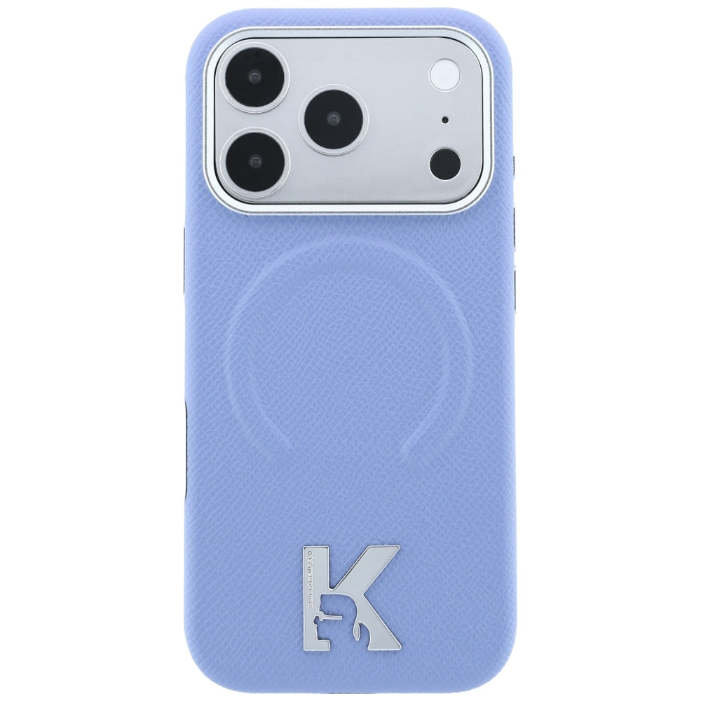 Coque MagSafe pour Apple iPhone 18 Pro Max / 17 Pro Max, Karl Lagerfeld, Anneau Gaufré Grainé, Bleu