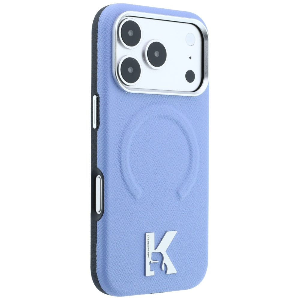 Coque MagSafe pour Apple iPhone 18 Pro Max / 17 Pro Max, Karl Lagerfeld, Anneau Gaufré Grainé, Bleu