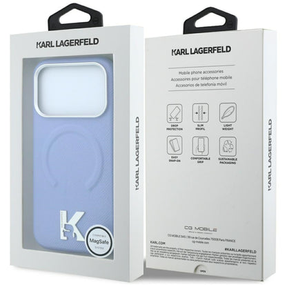 Coque MagSafe pour Apple iPhone 18 Pro Max / 17 Pro Max, Karl Lagerfeld, Anneau Gaufré Grainé, Bleu