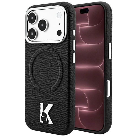 Coque MagSafe pour Apple iPhone 18 Pro Max / 17 Pro Max, Karl Lagerfeld, Grained Embossed Ring, noire