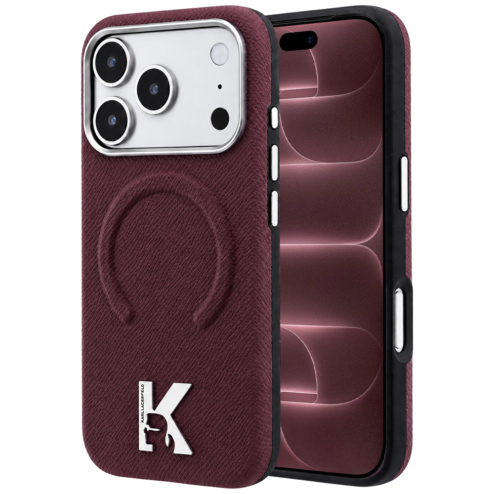 MagSafe Case for Apple iPhone 18 Pro Max / 17 Pro Max, Karl Lagerfeld, Grained Embossed Ring, Burgundy