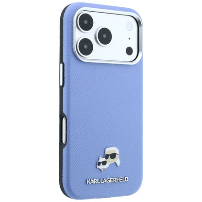 MagSafe Case for Apple iPhone 18 Pro Max / 17 Pro Max, Karl Lagerfeld, Grained Karl & Choupette Head's Metal, Blue