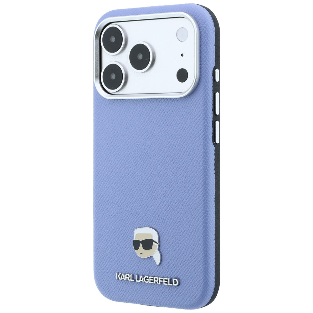 Coque MagSafe pour Apple iPhone 18 Pro Max / 17 Pro Max, Karl Lagerfeld, Métal Grainé Tête de Karl, Bleu