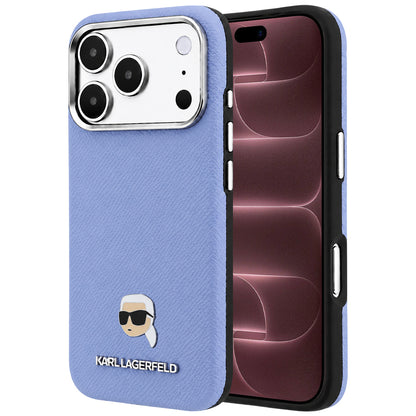 Coque MagSafe pour Apple iPhone 18 Pro Max / 17 Pro Max, Karl Lagerfeld, Métal Grainé Tête de Karl, Bleu
