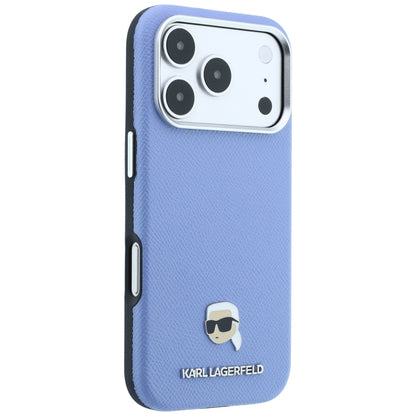 Coque MagSafe pour Apple iPhone 18 Pro Max / 17 Pro Max, Karl Lagerfeld, Métal Grainé Tête de Karl, Bleu
