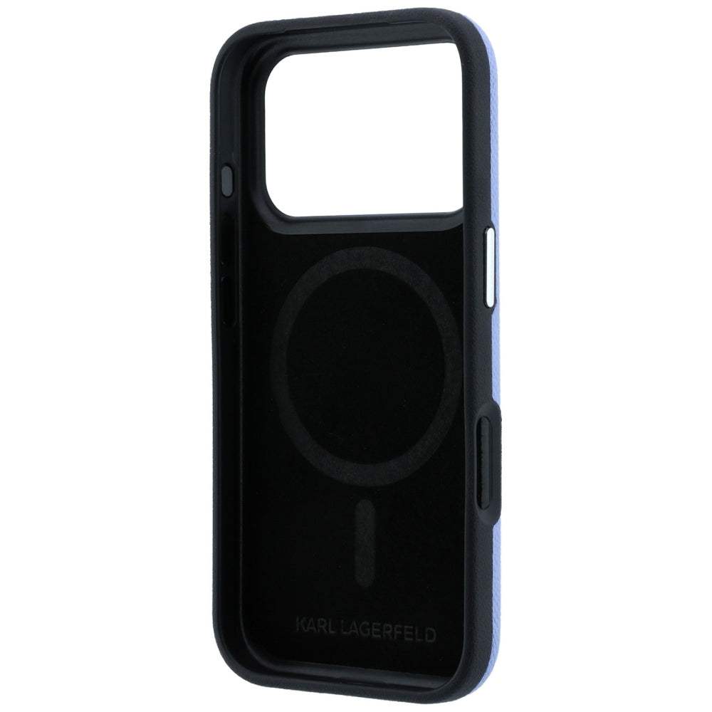 Coque MagSafe pour Apple iPhone 18 Pro Max / 17 Pro Max, Karl Lagerfeld, Métal Grainé Tête de Karl, Bleu