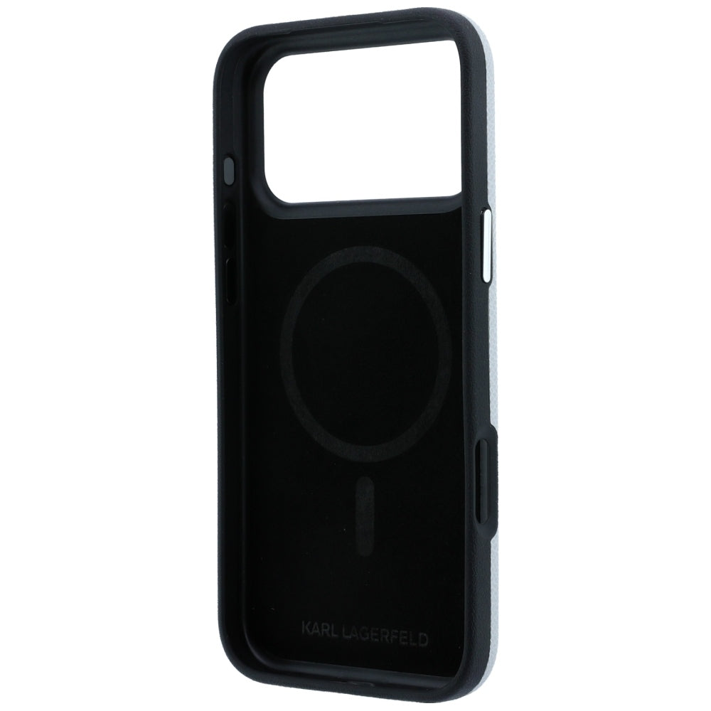 Coque MagSafe pour Apple iPhone 18 Pro Max / 17 Pro Max, Karl Lagerfeld, Métal Tête Karl Grainé, Gris