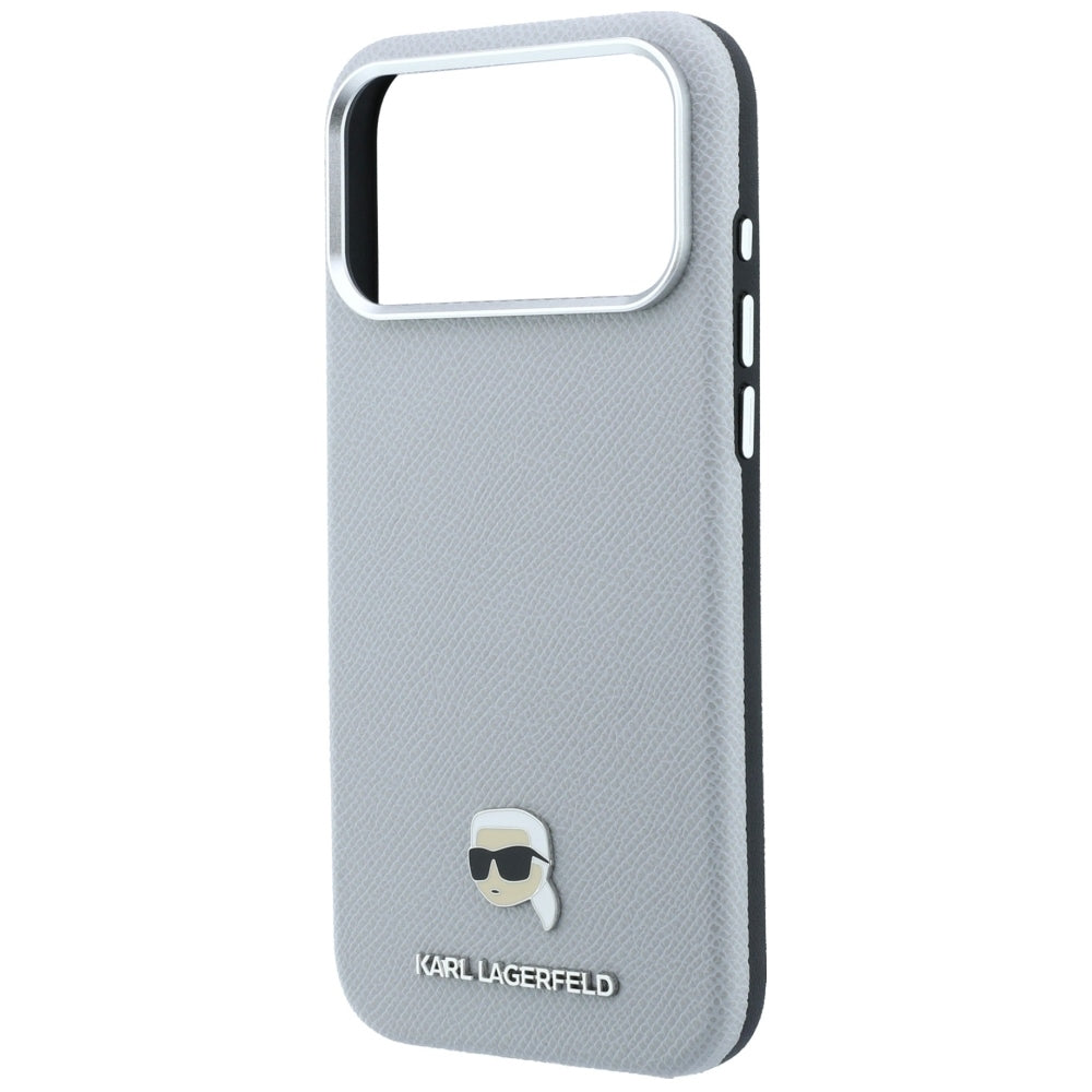 Coque MagSafe pour Apple iPhone 18 Pro Max / 17 Pro Max, Karl Lagerfeld, Métal Tête Karl Grainé, Gris