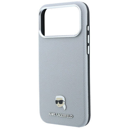 Coque MagSafe pour Apple iPhone 18 Pro Max / 17 Pro Max, Karl Lagerfeld, Métal Tête Karl Grainé, Gris