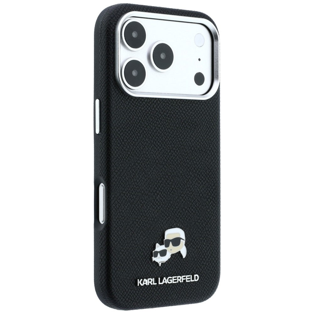 MagSafe Case for Apple iPhone 18 Pro Max / 17 Pro Max, Karl Lagerfeld, Grained KC Heads, Black