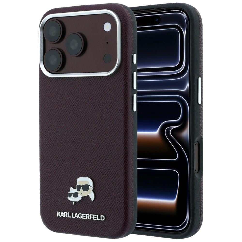 Coque MagSafe pour Apple iPhone 18 Pro Max / 17 Pro Max, Karl Lagerfeld, Grained KC Heads, Bordeaux