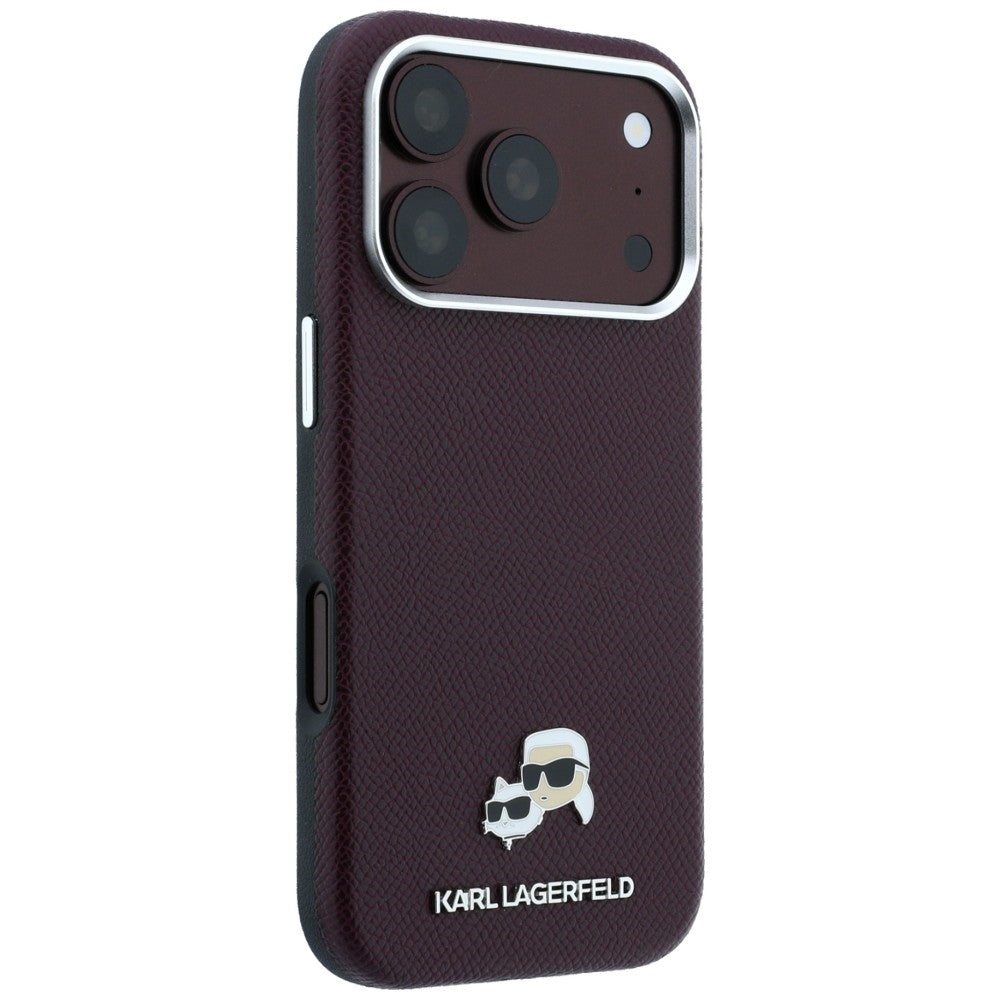 Coque MagSafe pour Apple iPhone 18 Pro Max / 17 Pro Max, Karl Lagerfeld, Grained KC Heads, Bordeaux