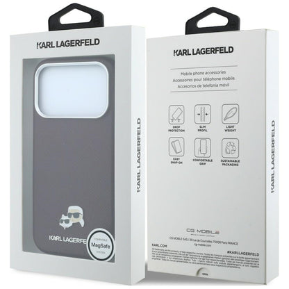 Coque MagSafe pour Apple iPhone 18 Pro Max / 17 Pro Max, Karl Lagerfeld, Grained KC Heads, Bordeaux