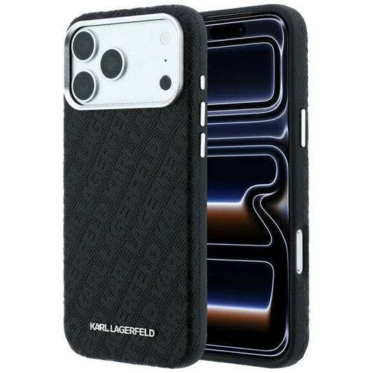 Coque MagSafe pour Apple iPhone 18 Pro Max / 17 Pro Max, Karl Lagerfeld, Logo Métal Grainé, Noire