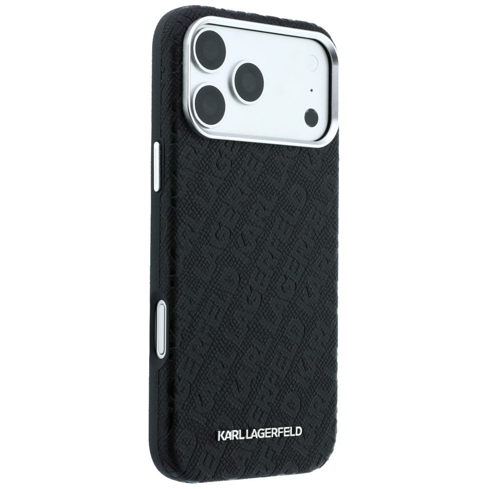 Coque MagSafe pour Apple iPhone 18 Pro Max / 17 Pro Max, Karl Lagerfeld, Logo Métal Grainé, Noire