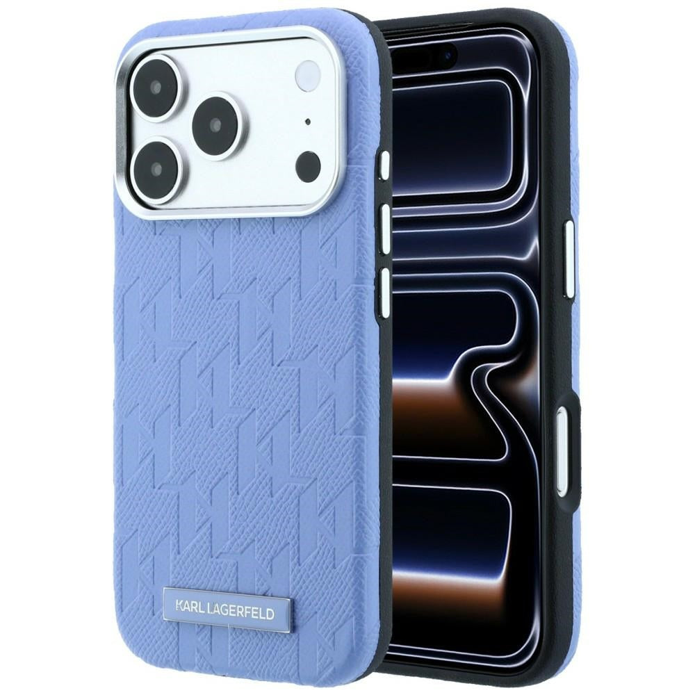 Coque MagSafe pour Apple iPhone 18 Pro Max / 17 Pro Max, Karl Lagerfeld, Logo en résine mono grainée, Bleu