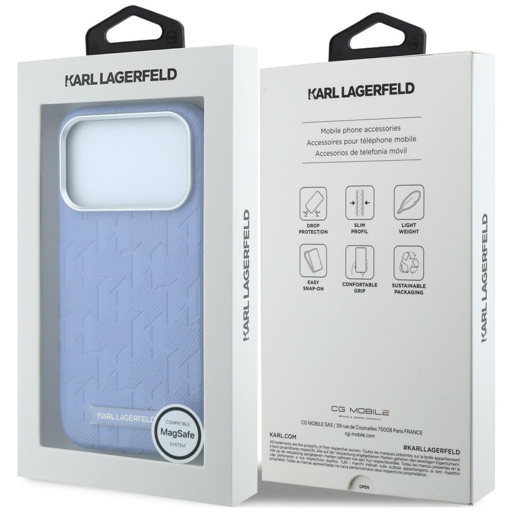 Coque MagSafe pour Apple iPhone 18 Pro Max / 17 Pro Max, Karl Lagerfeld, Logo en résine mono grainée, Bleu