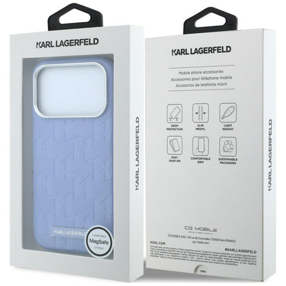 Coque MagSafe pour Apple iPhone 18 Pro Max / 17 Pro Max, Karl Lagerfeld, Logo en résine mono grainée, Bleu